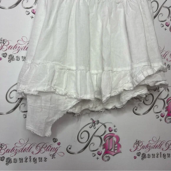 Joe & Kate tank top distressed ruffle frilly zip up side white cute boho shirt - Picture 6 of 8